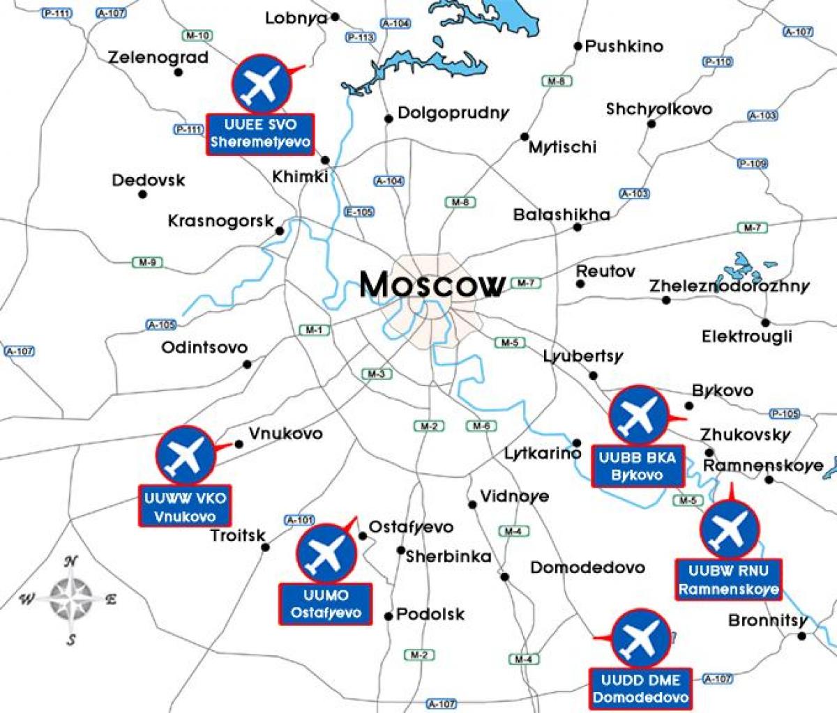 mapa de Moscou aeroports