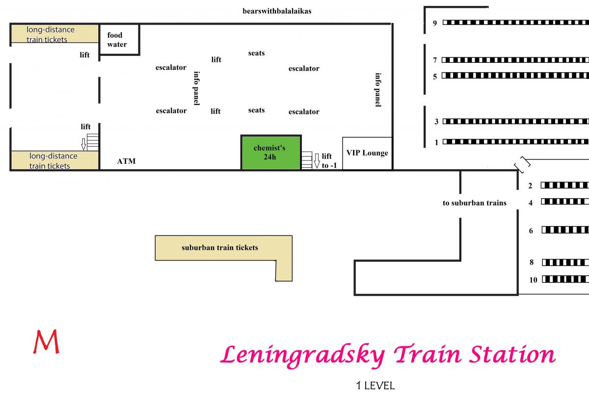 mapa de Leningradsky estació de Moscou