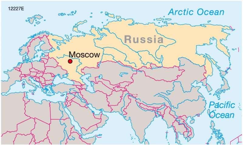 Moscou en el mapa de Rússia