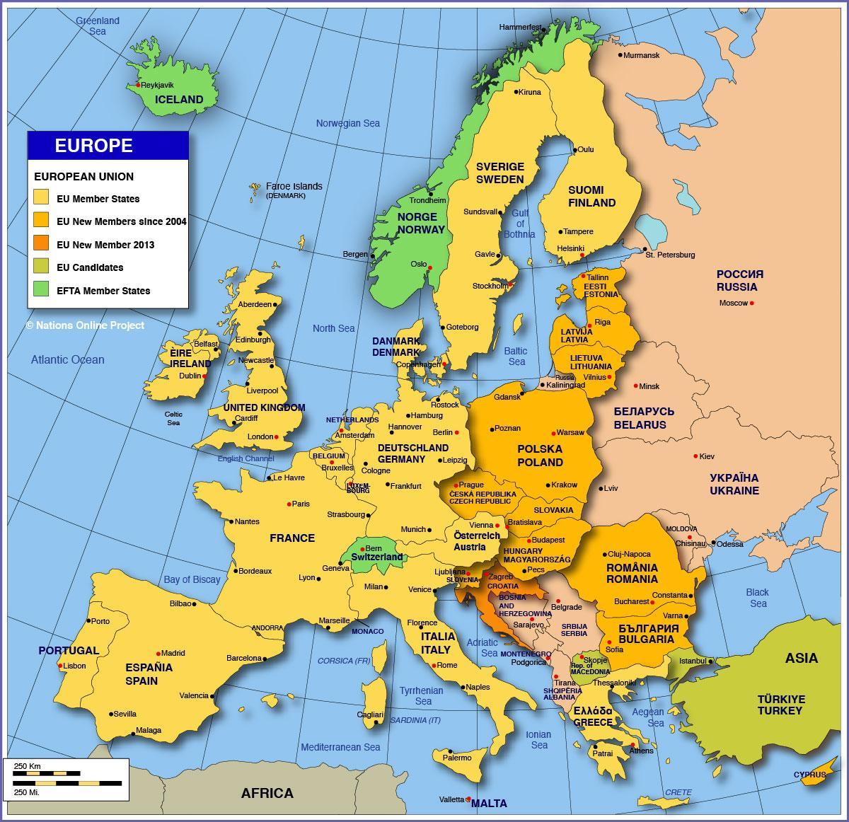 Moscou en el mapa d'europa
