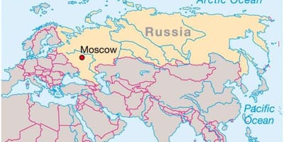 Moscou en el mapa de Rússia